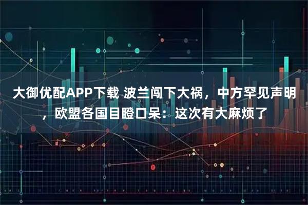大御优配APP下载 波兰闯下大祸，中方罕见声明，欧盟各国目瞪口呆：这次有大麻烦了